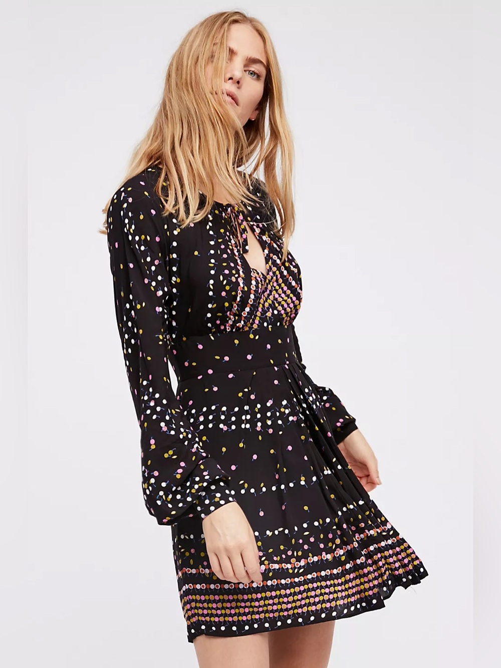 Free People NWT Coryn Mini Dress Black Combo Long Sleeve A-Line Dress Size 8